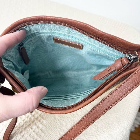 The Sak Crossbody Sanibel Leather Sunlight Yellow Brown Colorblock Slim - Picture 7 of 8